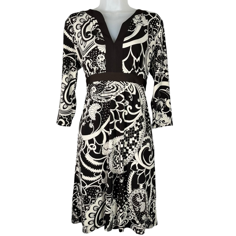 Ann Taylor Brown Cream Paisley Pattern Stretch No-Iron Y2K Knee Length Dress 8P